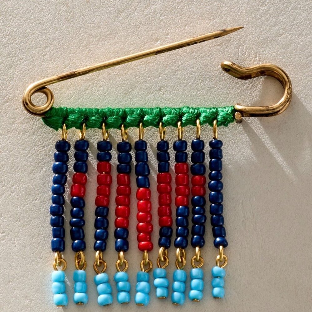 NWT Free People Bead Baby Brooch in Blue/Green - Picture 3 of 3